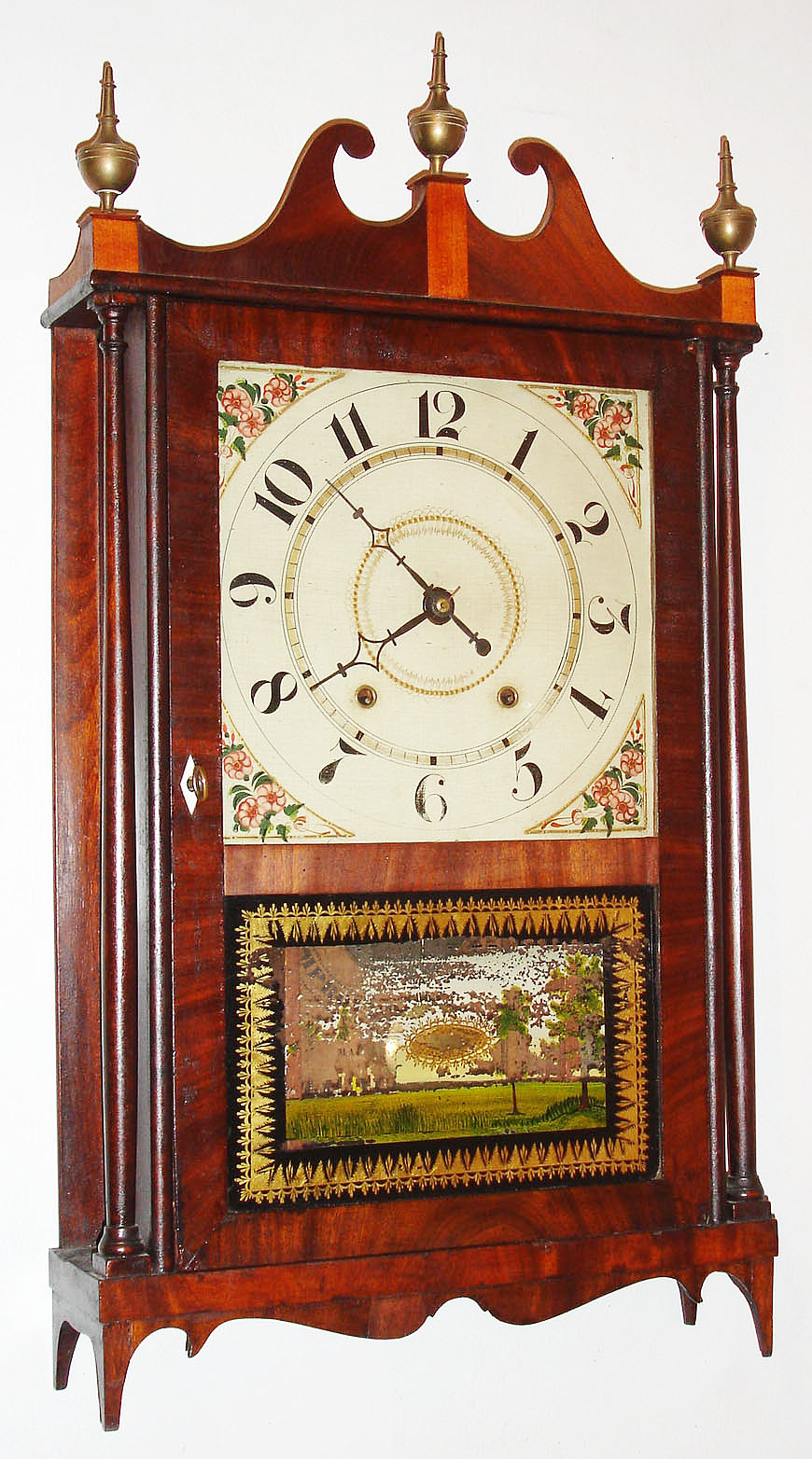 Chauncey Ives, Bristol, Conn., 30 hour, time and strike, wood movement pillar and scroll shelf clock, c1828. — Antique Clocks Price Guide