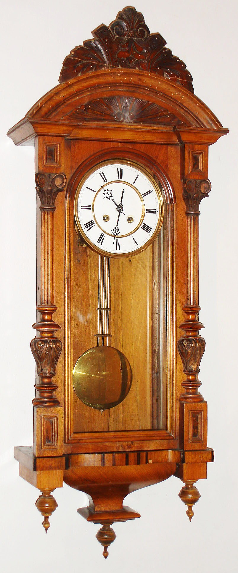 German walnut, 8 day, time and strike, spring driven Vienna regulator, c1900 — Antique Clocks Price Guide
