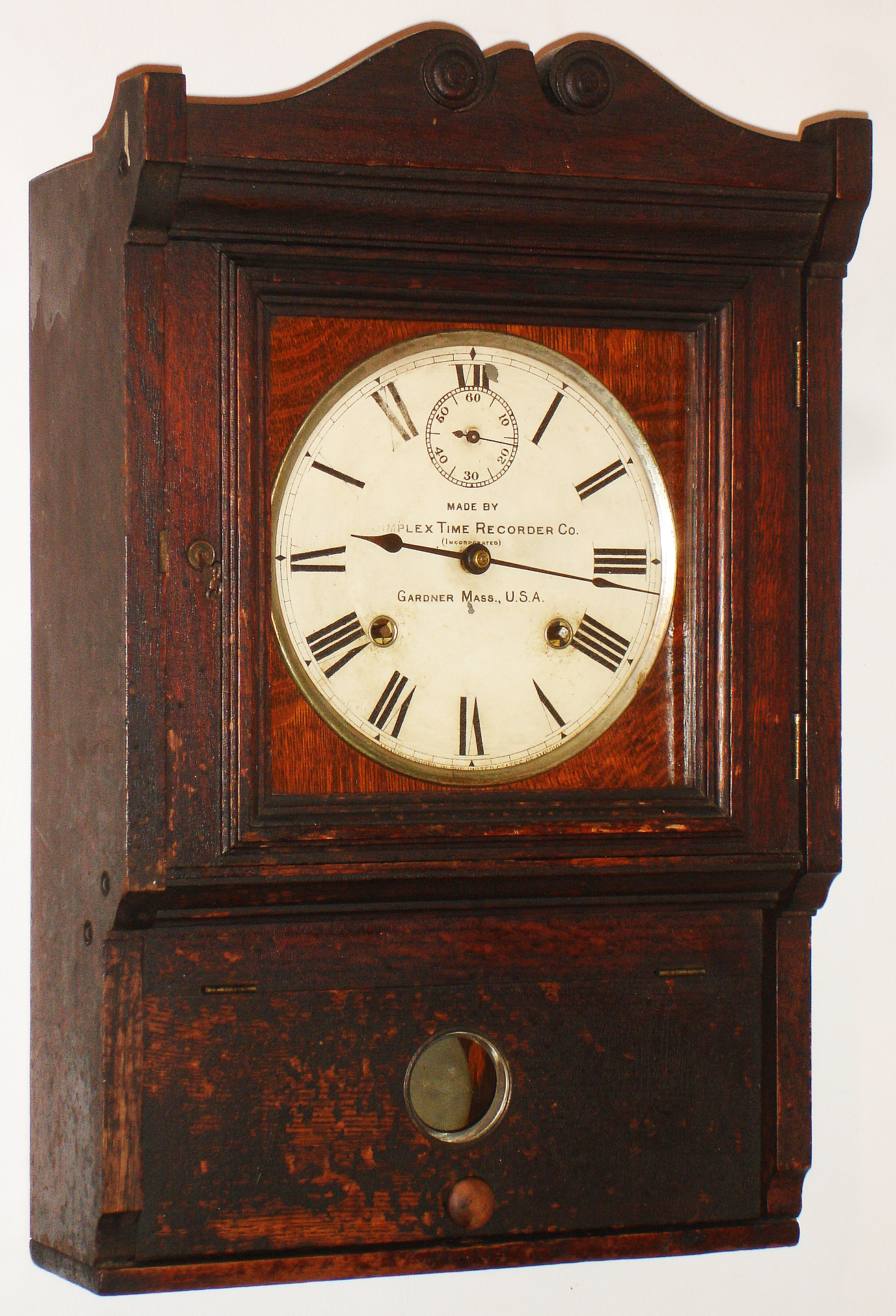 Simplex Time Recorder Co., Gardner, Mass., oak 15-day wall timepiece, c1905 — Antique Clocks Price Guide