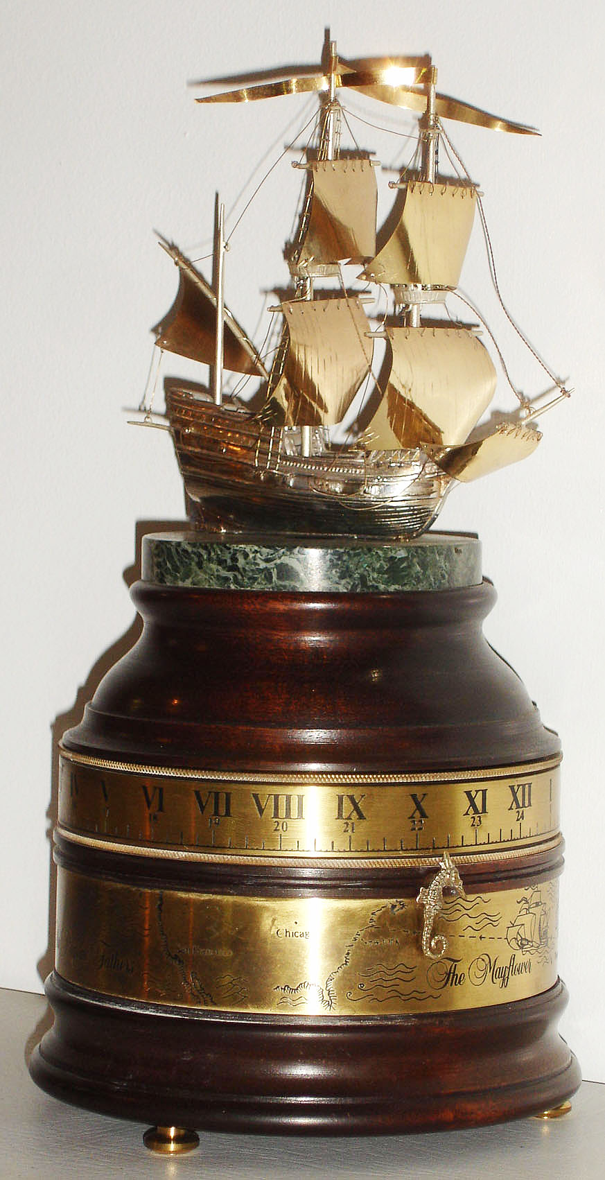 The Boehm "Mayflower Clock", Llandow, Wales, modern annular commemorative 8 day timepiece by K.J. Bradford, Chelmsford, England, Serial No. 011, late 20th century — Antique Clocks Price Guide