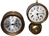 Clocks- 2 (Two) Seth Thomas brass 30 hour ship's bells hanging clocks: "Merrimac" and "Ship's Bell Lever";  c1935 and  1900