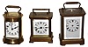 Clocks- 3 (Three) Waterbury Clock Co. gold-plated brass repeating carriage clocks: "Sage" 8 day; "Wayfarer" round 30-hour; and "Wanderer" 30 hour; c1909