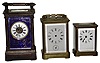 Clocks- 3 (Three) Carriage clock, 8 day. brass and glass timepieces: large Chinese with porcelain panels; French with alarm; small French; 20th century