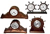 Clocks- 4 (Four) 8 day American desk timepieces: Benedict bronze tambour; Seth Thomas mahogany nautical and tambour; and Waltham bronze nautical with barometer; 20th century