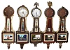 Clocks- 5 (Five) miniature banjos in mahogany cases: 1 Waltham sold by Wise; 1 Telechron electric; 3 Waltham cases only; 20th century