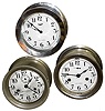 Clocks- 3 (Three) Seth Thomas 30 hour nickel-plate 5" dial marine clocks: 2 ship's strike; 1 timepiece with winding through side of case; early 20th century.