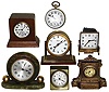 Clocks- 7 (Seven) desk clocks: Chelsea quartz; Phinney Walker YUMA; Tiffany Swiss with music box alarm in base; cast-brass novelty; mahogany American 8 day; Seth Thomas green marble Deco; and Swiss glass ball paperweight; 20th century