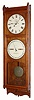 Seth Thomas Clock Co., Thomaston, Conn., "Office Calendar No. 9" wall clock, 8 day, time and perpetual calendar, single wafer weight driven movement with damascened pendulum bob in a walnut case with painted metal dials, c1885