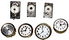 Clock movements- 7 (Seven) small 8 day timepiece works: 3 bank vault timers; 4 Seth Thomas 2.5" dials; 20th century