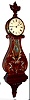 Elmer O. Stennes, Weymouth, Mass., "Lyre" wall clock, 8 day, time only, weight driven movement in a carved mahogany case with carved Prince of Wales finial, reverse painted tablet and a painted metal dial, s#8, dated 1971