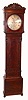 James Muirhead, Glasgow, Scotland tall clock, 8 day, time and strike, weight driven movement with painted metal pendulum in a mahogany veneer case with brass silvered metal round dial, showing seconds below 12 and simple calendar above the 6, c1830