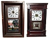 Clocks- 3 (Three) Connecticut 30 hour time and strike mahogany shelf clocks, c1860: two weight driven and one spring driven Waterbury beehive with alarm