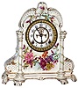 Ansonia Clock Co., New York, Royal Bonn, 8 day, time and strike, porcelain mantel clock with visible escapement, c1900