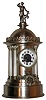 French silver and nickel plate, 8 day, time and strike, temple-form metal mantel clock, c1880
