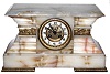 French white onyx, 8 day, time and strike, mantel clock with visible escapement, c1880