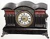 Wm. L. Gilbert Clock Co., Winsted, Conn., "Malden" black enamel wood, 8 day, time and strike, mantel clock, c1900