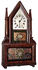 Birge and Fuller, Bristol, Conn., 8 day, time and strike wagon spring steeple on frame with candle finials shelf clock, c1845