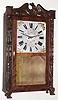 Riley Whiting, Winchester, Conn., 30 hour, time and strike, wood movement carved column and splat shelf clock, c1830.