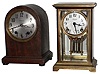 Clocks- 2 (Two) small, 8 day, time and strike, mantel clocks: Ansonia brass and glass crystal regulator; Seth Thomas mahogany round top; early 20th century