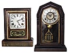 Clocks- 2 (Two) Connecticut, 8 day, time and strike, rosewood mantel clocks: Wm. L Gilbert cottage; E. N. Welch octagon top; c1885