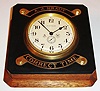 American Waltham Watch Co, Waltham, Mass., eight day time only car clock with up/ down indicator in a purpose made mahogany case, top of case finished with a black plate, possibly Bakelite mounted with brass plates embossed "A. J. Kraut" and  "Correct Time", inside if case back stamped 173, brass carrying handle mounted to case side above 12, matte silvered Arabic numeral dial with seconds, signed Waltham, brass bezel with beveled glass, blued steel hands, c1920