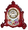 Ansonia Clock Co., New York, NY, "La Verdon" Royal Bonn, 8 day, time and strike, porcelain mantel clock with visible escapement, c1901