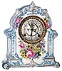 Ansonia Clock Co., New York, NY, "La Mosella" Royal Bonn time and strike 8 day porcelain mantel clock with visible escapement, c1901