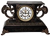 Ansonia Clock Co., New York, NY, "Belgium", 8 day, time and strike, enameled iron mantel clock with visible escapement, c1904