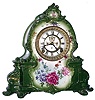Ansonia Clock Co., New York, NY, "La Manche" Royal Bonn, 8 day, time and strike, porcelain mantel clock with visible escapement, c1904