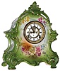 Ansonia Clock Co., New York, NY, "La Bretagne" Royal Bonn, 8 day, time and strike, porcelain mantel clock with visible escapement, c1904