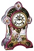 Ansonia Clock Co., New York, NY, "La Moselle" Royal Bonn, 8 day, time and strike, porcelain mantel clock with visible escapement, c1914