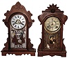 Clocks- 3 (Three) Connecticut time and strike shelf clocks: Welch, Spring and Co. "Theo" 30 hour; E. Ingraham Phoenix 8 day and a pressed oak gingerbread, c1880