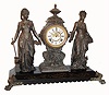 Ansonia Clock Co., New York, NY, "ART and COMMERCE"  double figure statues on enameled iron base, c1894