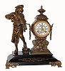 Ansonia Clock Co., New York, NY, "MELODY" cast figure mantel clock mounted to a black enameled iron base, c1894