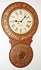 Baird Clock Co., Plattsburgh, NY, "Double Eagle Baking Powder" advertising wall clock, 8 day, time only, spring driven movement in wooden case with paper mache doors and paper dial, c1893