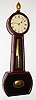 John Sawin, Boston, Mass., banjo wall clock, 8 day, time only, weight driven movement in a mahogany veneer case with reverse painted throat and lower tablet, hinged throat door, brass pendulum rod, and painted metal dial, c1835