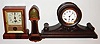 Clocks- 3 (Three)- Mixed lot consisting of a small Gilbert cottage clock and a miniature New Haven banjo timepiece and an Ansonia Clock Co., New York, NY, "Cabinet No. 31", 8 day, time and strike Tambour style mantel clock, c1914