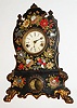American Clock Co., New York, 30 hour, time and strike, iron front with MOP shelf clock, c1855.
