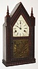 Forestville Manufacturing Co., J.C. Brown, 30 hour, time and strike, ripple molding miniature steeple or sharp gothic shelf clock, c1850