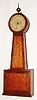 Charles Babbitt, Taunton, Mass., "Shelf Banjo" clock, 8 day, time only weight driven movement in a mahogany case with bird's eye maple panels in hinged throat door and base and painted metal dial, c1820