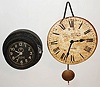 Clocks- 2 (Two) hanging 8 day timepieces:  Chelsea Clock Co., phenolic Mark I Deck Clock, U.S. Navy, 1943; John Walker, London, wag on wall with fusee movement, c1910
