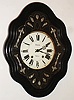 French Morbier "Gogo, Rohan" bakery clock, ebonized wood with mother-of-pearl inlay, 8 day time and strike, c1900