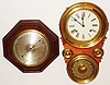 Korean, 8 day, time and strike, wood and brass wall clock; and Bollenbach, Chicago, hanging wood aneroid barometer; later 20th century
