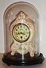 French, 8 day, time only, porcelain mantel clock, with glass dome and wood base, c1890