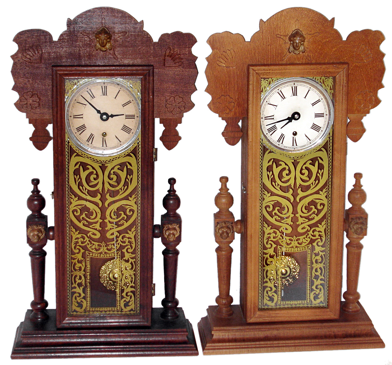 Clocks- 2 (Two) Aro Inc., Canada, tall hardwood 8 days, shelf timepieces, last qtr 20th century — Antique Clocks Price Guide