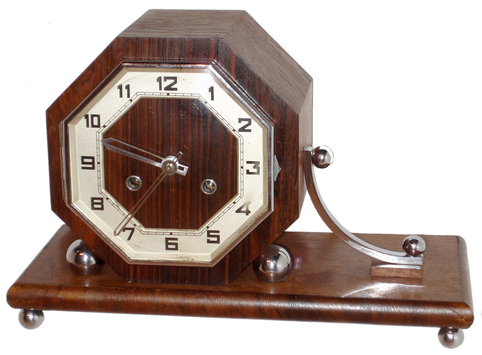 Minuta European Art Deco 8 days, time and strike, mahogany mantel clock, c1920 — Antique Clocks Price Guide