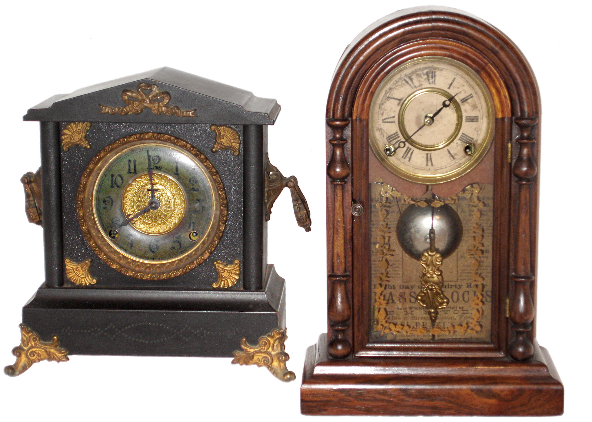 Clocks- 2 (Two) E. Ingraham, Bristol, Conn. wood 8 days, time and strike, shelf clocks: "Baltic" with Daniel Pratt's Sons label; "Ruby" black enamel; c1910 — Antique Clocks Price Guide