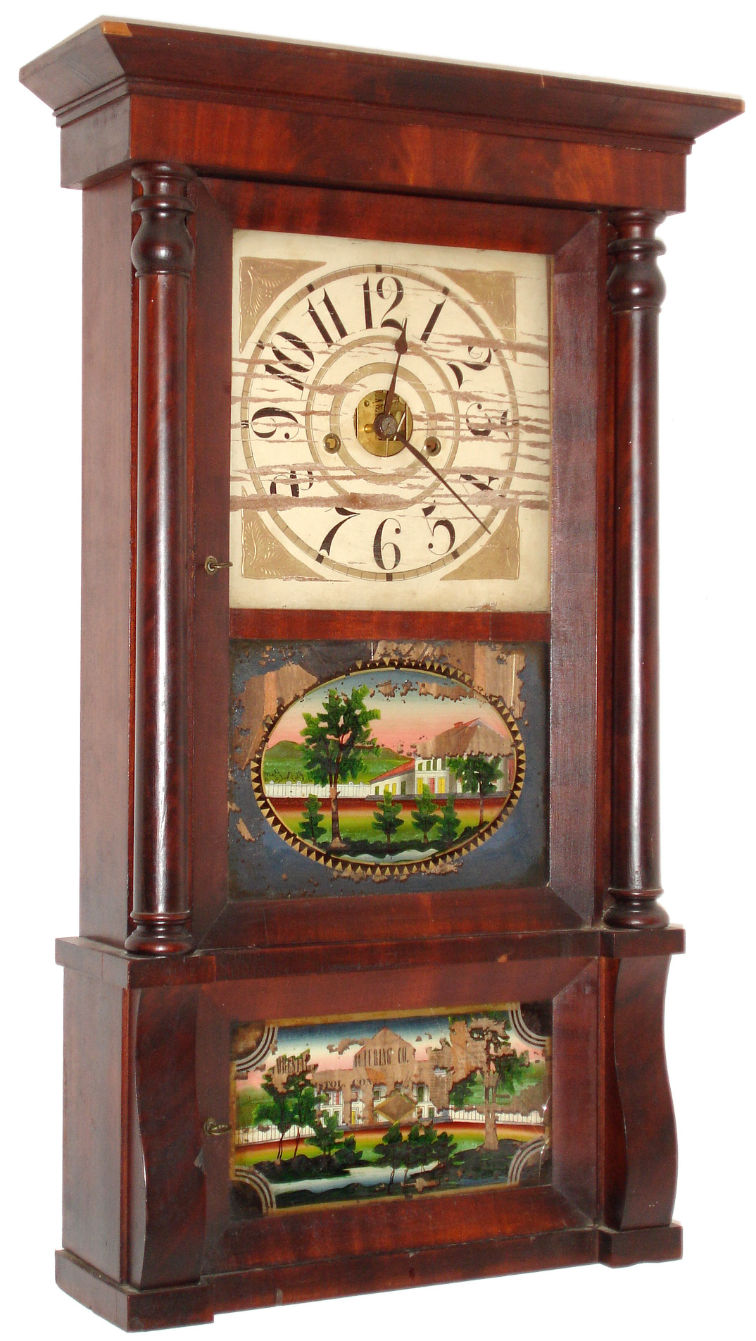 Forestville Manufacturing Co., Bristol, Conn., mahogany column and cornice 8 days, time and strike, weight-driven shelf clock, c1845 — Antique Clocks Price Guide