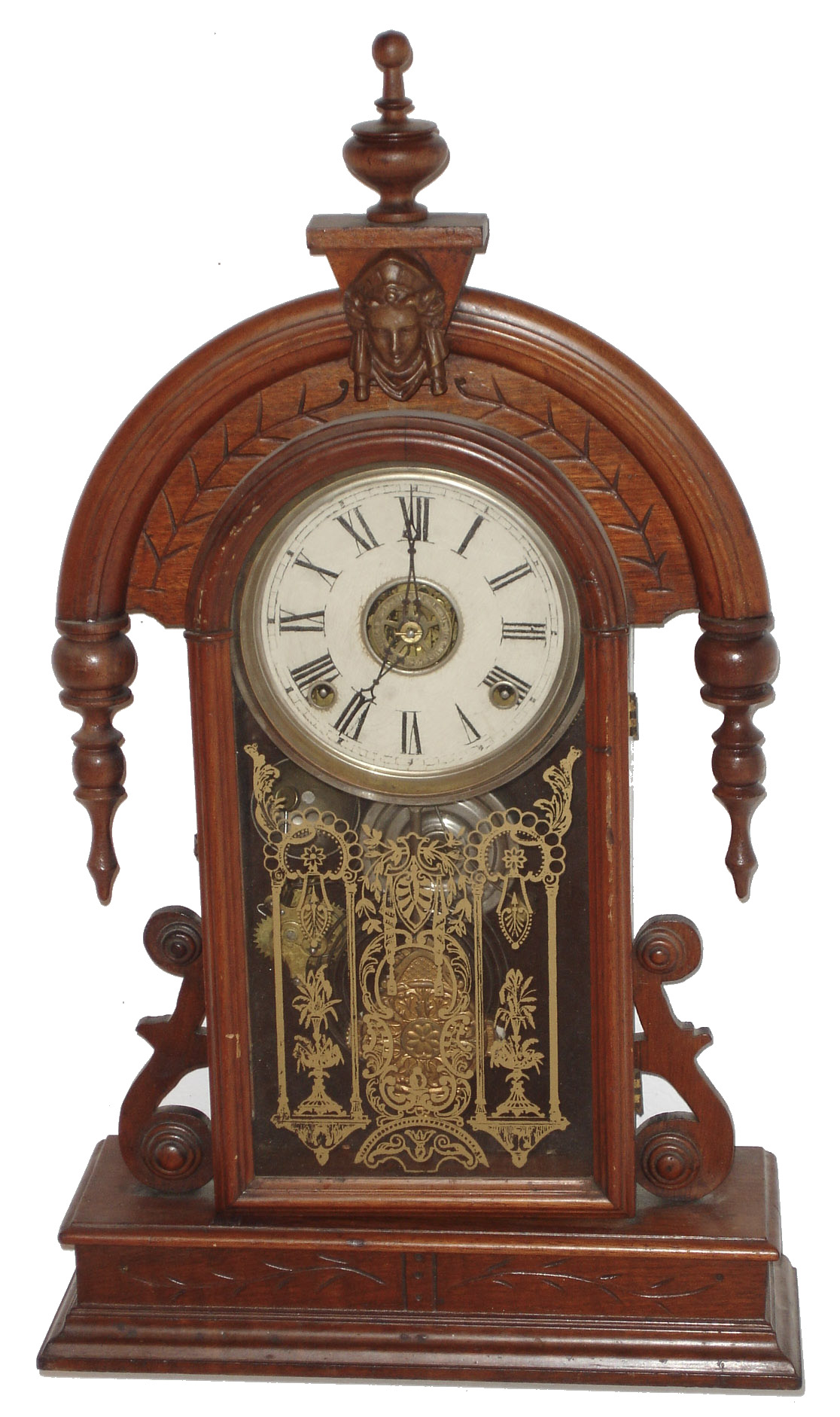 Welch, Spring &amp; Co., Forestville, Conn., "Parisian" walnut 8 days, time, strike &amp; alarm shelf clock, c1885 — Antique Clocks Price Guide