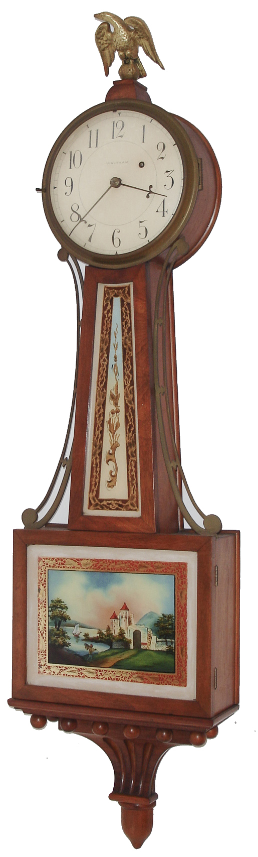 Waltham Watch Co., Waltham, Mass., 8 day, weight Patent or banjo timepiece in walnut. c1930 — Antique Clocks Price Guide
